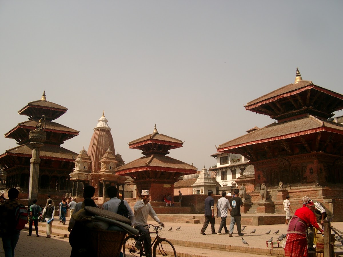 Tempels op een Durbar-plein in de Kathmandu-vallei